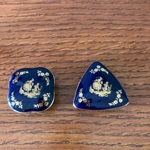 Limoges France Trinket Box Cobalt Blue And Gold Vintage 2 boxes
